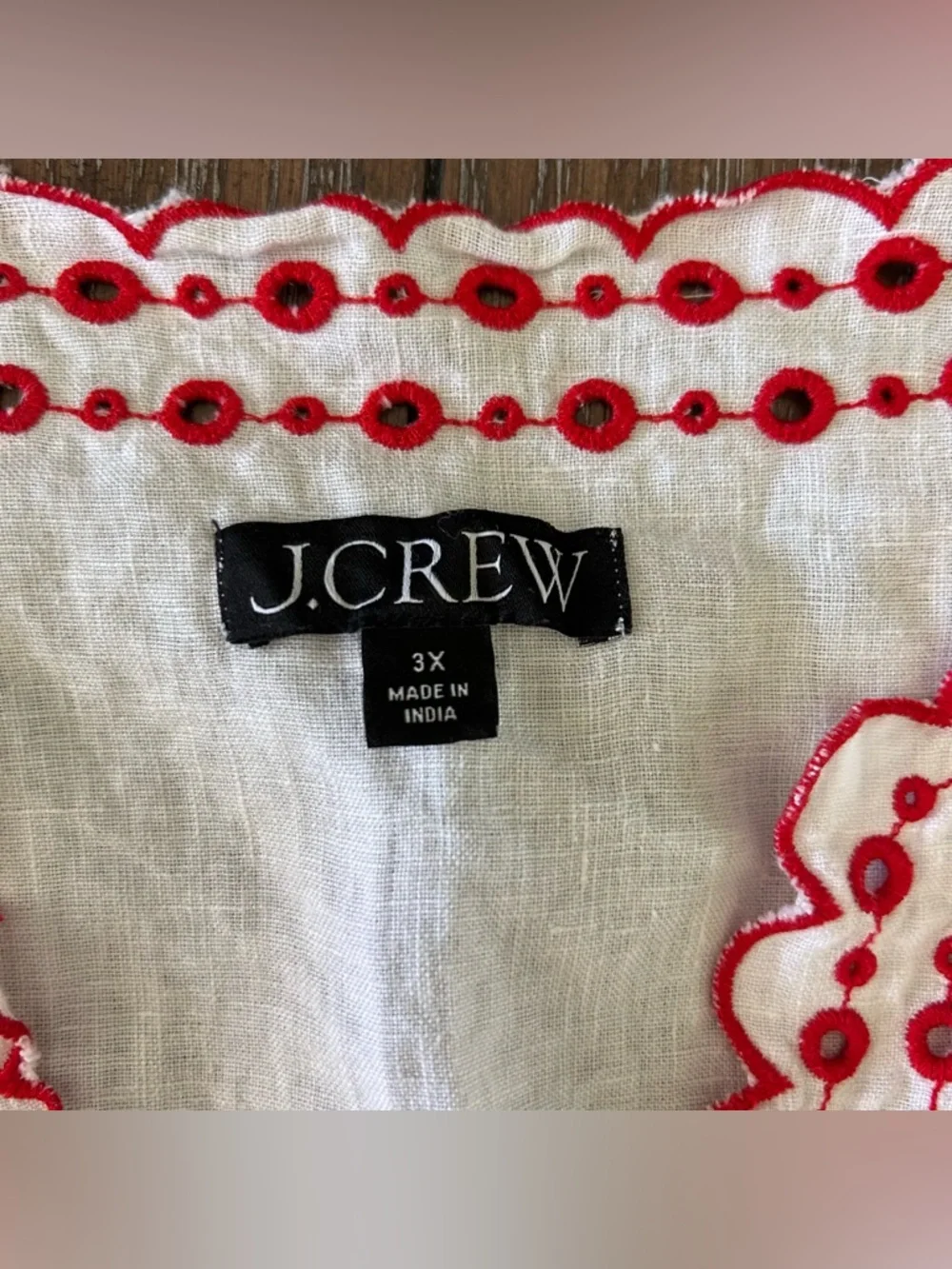J. Crew White Bungalow Embroidered Linen Blouse 3X